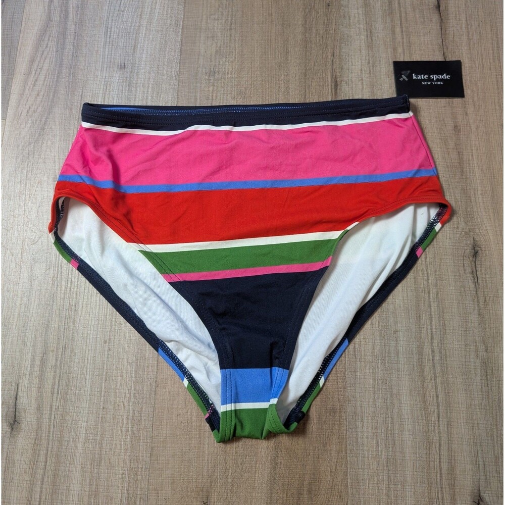NWT~kate spade Multicolor Striped High-Waist Bikini Bottoms